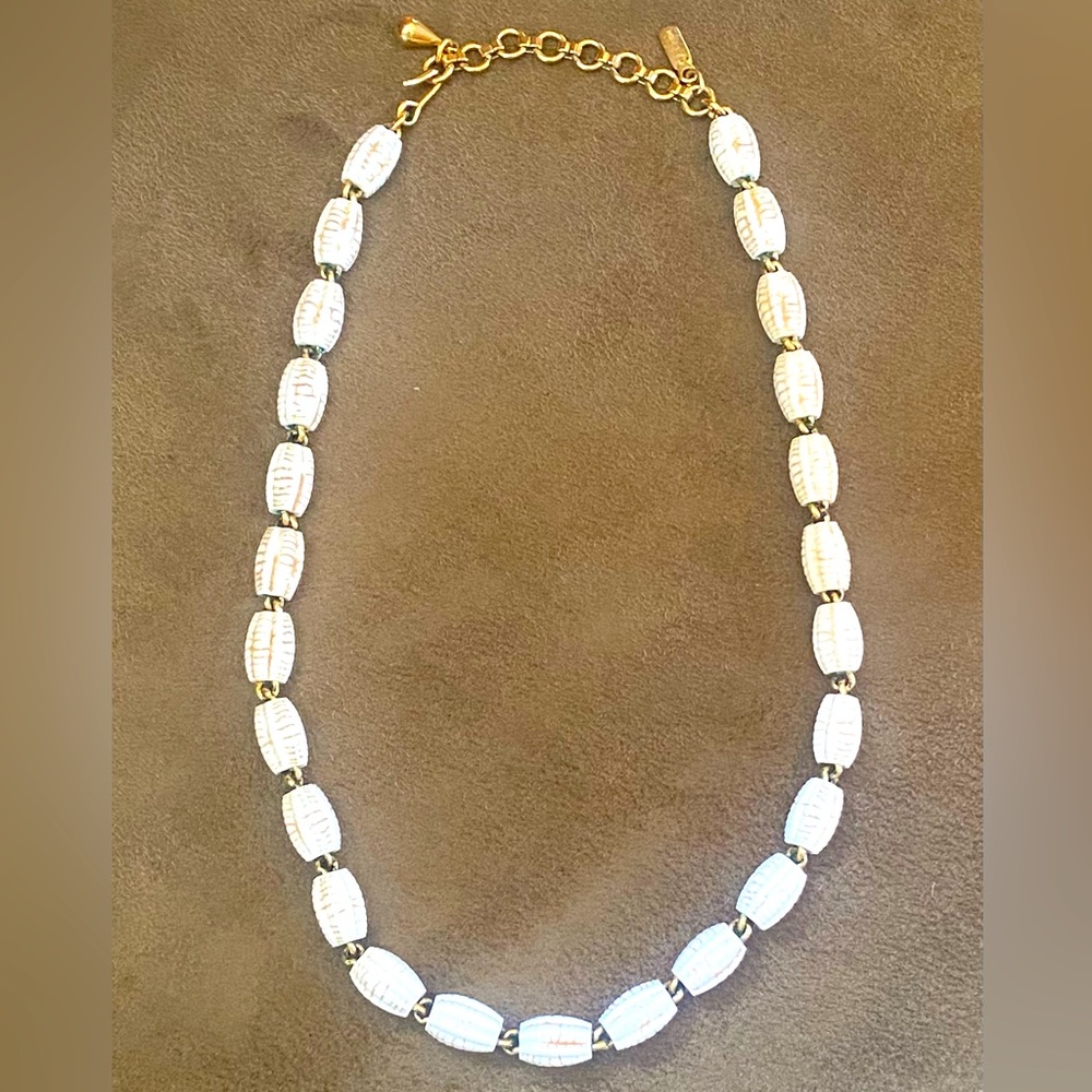 Vintage Monet White Bead & Gold Necklace - Unusual Corn Cob Beads - 16”